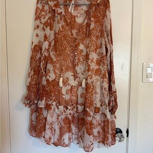 Anthropologie Rust and Cream Floral Top